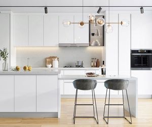 Armoires de cuisine modulaires en bois sur mesure, finition brillante, designs gratuits, fabrication à FoShan, meubles de cuisine modernes brillants, appartement, hôpital - Product Image 4