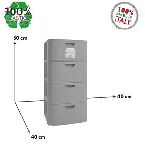 Cassettiera Domus a 4 cassetti in plastica riciclata, Made in Italy, Blu, 40x40x80h, Carrello portaoggetti - Product Image 2