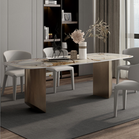 Table à manger moderne de luxe en marbre naturel Pandora avec base en acier inoxydable plaqué bronze Ensemble de salle à manger