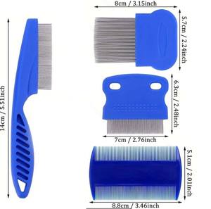 5パックノミシラミコームステンレススチール犬猫グルーミングコーム丸みを帯びた歯の両面プロフェッショナルペットの涙の汚れを取り除く - Product Image 2