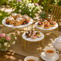 Ensemble de 3 supports à gâteaux en marbre et or, plateau de présentation de desserts à base de cage imbriquée pour la décoration de mariage, le thé de l'après-midi et le buffet