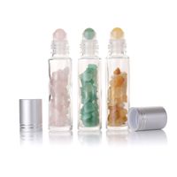 Vente en gros 10ml Rouleau de pierres précieuses Boule de bouteille en verre Rouleau d'huile essentielle de pierre de jade Bouteille en cristal avec couvercle en aluminium