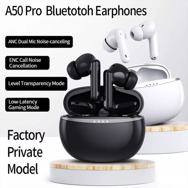 ANC ENC TWS Earbuds A50 Pro LED Display Sound Stereo Large Battery Wireless Earphone Noise Cancelling Sport Gaming Headphone