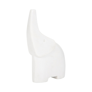 Statuetta di elefante con il tronco in alto, scultura in marmo bianco per decorare casa e ufficio - Product Image 2