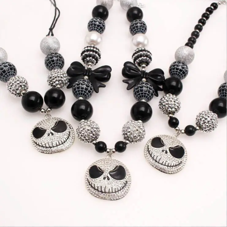 Halloween Ghost Skull Necklace Chokers Silver Color Punk Crystal Jewelry Pumpkin Jack Kids Beads Necklace