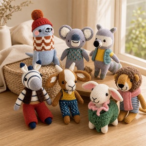 Muñecos de Perro Tejidos a Mano de Algodón PP, Pequeños Animales con Ropa, Juguetes de Hilo, Adornos, Cajas para Lanzamiento en Bodas, 11-30cm, Venta al por Mayor - Product Image 2