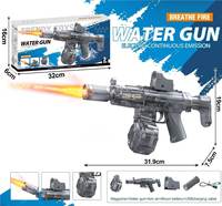 Mainan Pistol Air Listrik MP5 dengan Efek Cahaya Api, Tembakan Otomatis Berkelanjutan, Magazen Drum, Mainan Air untuk Kolam Renang dan Pantai Musim Panas