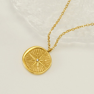 Gold Eight-Pointed <b>Star</b> Pendant Necklace With Diamond Inlay Geometric <b>Design</b> For Gift - Product Image 3