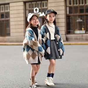 Nouveau design, pull en tricot géométrique coloré épais vintage en coton à la mode pour filles de 3 à 8 <span class=keywords><strong>ans</strong></span>, <span class=keywords><strong>manteau</strong></span> pour enfant - Product Image 5