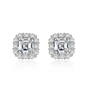 Pendientes de tuerca finos de circón cuadrado con piedras preciosas amarillas para mujer, pendientes de verano ostentosos de plata 925 al por mayor - Product Image 2