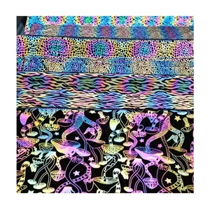 hot selling fashionable 90% polyester 10% spandex waterproof 4 way stretch rainbow reflective prints iridescent elastic fabrics