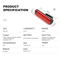 Feux arrière à LED pour E-Bike Moto 3-en-1 Feu de stop et de clignotant monté à l'arrière Rechargeable Étanche IP65 Night Riding
