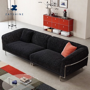 Canapé modulaire Zayshine en chenille noire de luxe minimaliste italien 3 places pour salon, hôtel, bureau, appartement - Product Image 1