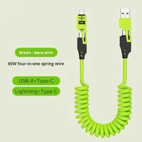 Câble de données à ressort TPE Type-C 65W monté sur voiture Câble de charge super rapide rétractable pratique quatre en un pour Huawei