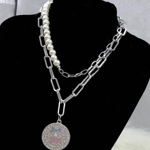 Collane a due piani <span class=keywords><strong>di</strong></span> confraternita greca con ciondolo in cristallo Jill con Jack blu rosa lega della società universitaria a forma <span class=keywords><strong>di</strong></span> lettera - Product Image 1