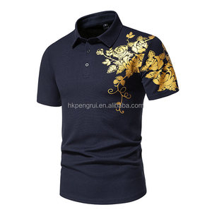 V-neck Printed Floral Embroidered Luxury Polo Shirt Skin <b>Tight</b> T Shirts For Men Top Quality Quick Dry Fit Cotton Man T Shirt - Product Image 3