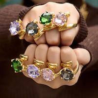 Elegant 18K Gold PVD Plated 316L Stainless Steel Prong Set Zirconia Ring Women Tarnish Free Waterproof Engagement Jewelry