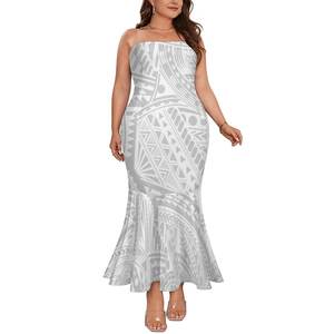 Bianco Sunday lunga tromba senza spalline sirena Sexy polinesiano samoano stile tribale Personaliity moda lavabile lungo fino al pavimento - Product Image 2