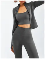 ENCHI Nachhaltige Bekleidungs hersteller Sportswear aus recyceltem Kunststoff Repreve Yoga Jacke Sport BH Legging 3-teiliges Set