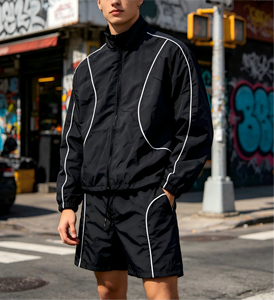 OEM Yts New Custom Oversize Sportwear Streetwear Zip Sweatsuit <strong>Jacket</strong> And Shorts Set <strong>Windbreaker</strong> <strong>Mens</strong> Nylon Tracksuit - Product Image 1