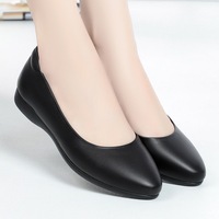 Sepatu Kerja Wanita Xuanhui New Trend Pointed Toe, Pumps Profesional, Flat 2cm Hak Rendah, Warna Hitam