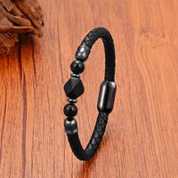 Bracelet en cuir et pierre naturelle de luxe, fait main, avec fermoir magnétique en acier inoxydable, bijoux de mode pour hommes et femmes, accessoires cadeaux