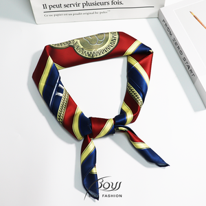 Lüks Retro tarzı küçük kare Polyester eşarp kadınlar için klasik mavi kırmızı renk eşleştirme beyaz at baskı için her mevsim - Product Image 2