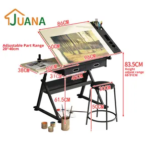 Juana 2 Drawers Acrylic Adjustable Tilting Drawing Table Wooden Drafting Drawing Table Architecture Drawing Table With Stool