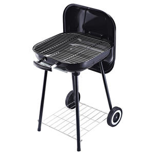 Griglia BBQ da Giardino Quadrata Stile Europeo 18'' <span class=keywords><strong>in</strong></span> Acciaio con Tavolo Laterale Pieghevole e Ruote per Hamburger - Product Image 2