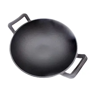 Wok à fond plat personnalisé, casserole, pannen grote maat, pré-fabriquée, en fonte peu profonde Concave wok