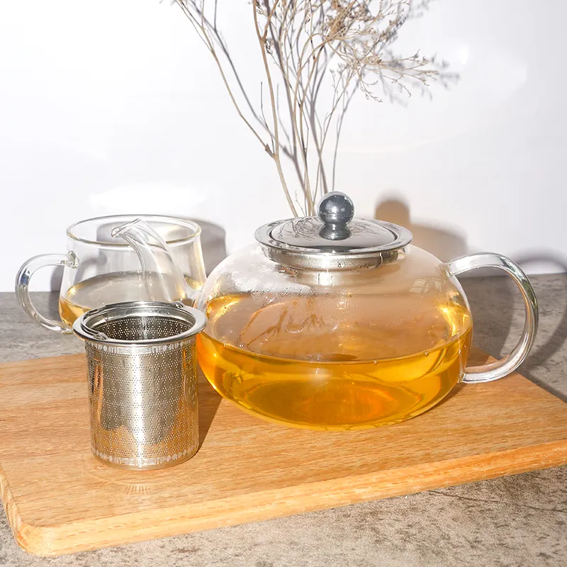 2021 HOT High Boro silicate Teekanne hitze beständige Glas Teekanne mit Aufguss Herd Safe Tea Kettle