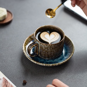 Ceramic Coffee <b>Cup</b> Saucer Set High Aesthetic Value Colorful Glazed Creative Kiln-Turned Modern Minimalist Design Party Gift - Product Image 4