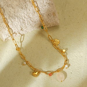 Mode réglable dames 18k pierre naturelle perlée collier de perles chaîne lien collier pour les femmes - Product Image 1