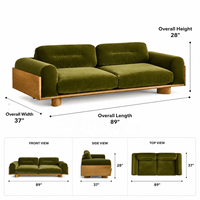 Canapé moderne de luxe en velours vert olive de 89 pouces avec structure en bois massif pour projets de villas et d'hôtels - Fabricant OEM/ODM