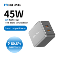 NIUBAILE Chargeur de bureau universel 45W à charge rapide, double ports Type-C, design pliable, matériau PC ignifuge, compatible PD/FCP