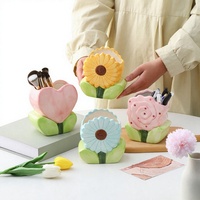 Porte-stylo créatif en céramique en forme de fleur, rangement décoratif, cadeau festif, pour filles, meilleures amies, ensemble de 3 organiseurs mignons pour pinceaux de maquillage