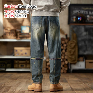 Pantalones Vaqueros de Mezclilla Anchos de Corte Recto Estilo Vintage Personalizados, Pantalones Holgados de Alta Calidad para Hombre, Diseño Desgastado y Roto - Product Image 4