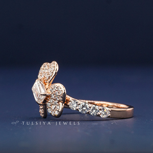 Bague de créateur en or rose fantaisie avec diamants pour femme, en or blanc 14 carats, large bande avec diamants sertis en canal, bijoux de mariée de luxe - Product Image 2