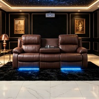 Sillones de Cine Modernos y Funcionales, Reclinables, de Cuero, con Reposapiés Extensibles, Mesa de Masaje Metálica, Portavasos, Luces USB