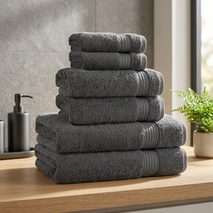 Ensemble de serviettes de bain ORCHID en coton gris biologique, écologiques, douces, respectueuses de la peau, tissées, en peluche, à carreaux, pour la maison, le spa, l'hôtel - Product Image 1