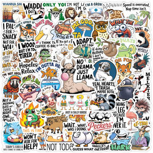 50 Pegatinas Divertidas de Animales de Dibujos Animados con Texto en Inglés <span class=keywords><strong>para</strong></span> Decorar Equipaje y Botellas, Pegatinas de Memes Humorísticos - Product Image 1