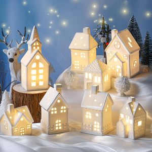 Ceramic LED White <strong>Christmas</strong> <strong>Village</strong> Include White <strong>Christmas</strong> <strong>Village</strong> Houses Decor Xmas Figurine Decoration Tabletop Mantel Shelf - Product Image 3
