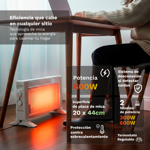 RMC-600 Calentador Eléctrico Compacto de Mica de 600W, Blanco, 2 Niveles de Potencia - Product Image 3