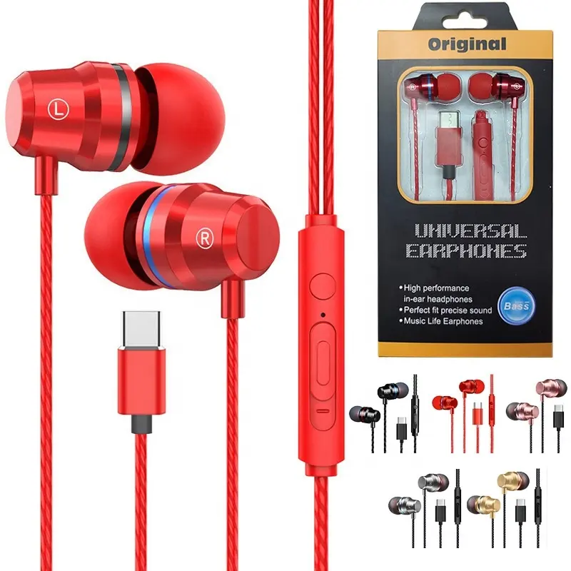 4D Sound Super Bass USB Type C 3.5mm Earphone for Samsung Xiaomi Huawei Sports Wired Earphone Metal phone Earbuds Type-c Headset