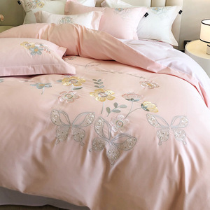Thêu Bộ Đồ Giường 100% Cotton Mô Hình Đẹp Công Chúa 4-Mảnh Gối Tấm Ga Giường Quilt Bìa Bộ - Product Image 5