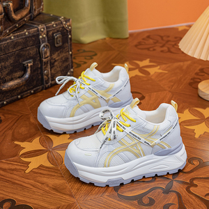 Women's Breathable Mesh <b>White</b> Sneakers 2026 Summer 10CM Platform Thick Sole Built in <b>Heel</b> Casual Sporty Low Top Sneakers - Product Image 3