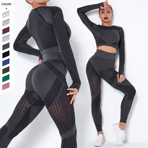 Women's Athletic Clothing Mesh Breathable Long Sleeve Yoga Sets Workout Set Yoga Fitness Clothes Exercise Running Sportswear