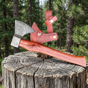 Hache en acier de Damas avec manche en bois de rose, hache de camping, hache de chasse Viking en acier forgé, vente en gros, avec étui en cuir - Product Image 2