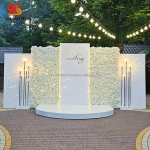 พื้นหลังอะคริลิคทรงสูงทรงสี่เหลี่ยมขนาดใหญ่เรียบออกแบบได้เองสีขาวพร้อมฉากหลังดอกไม้สำหรับตกแต่งเวทีแต่งงาน - Product Image 1