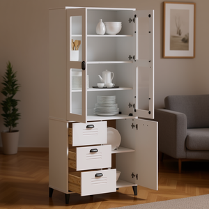 Mueble de Salón Blanco con 3 Cajones y 4 Estantes, Mueble de Almacenamiento de Diseño Moderno y Estilo Elegante - Product Image 2